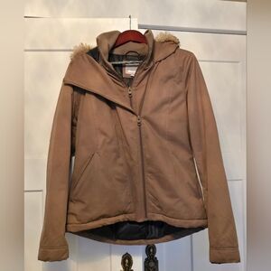 Bench Womans Khaki Winter Coat Sz L Olive Green Fur Ski Jacket Hood Puffer Snow